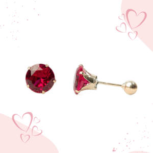 stud corona con gema redonda oro 10k